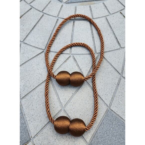 Magnetic Brown or Silver Spherical Braided Rope Curtain Tiebacks - Picture 2 of 11
